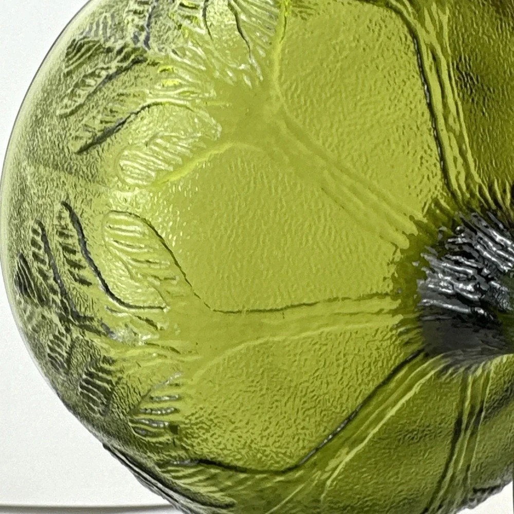 Vintage FTD  1978 Green Glass Goblet Leaf Bowl Vase with Stem Pedestal Decor